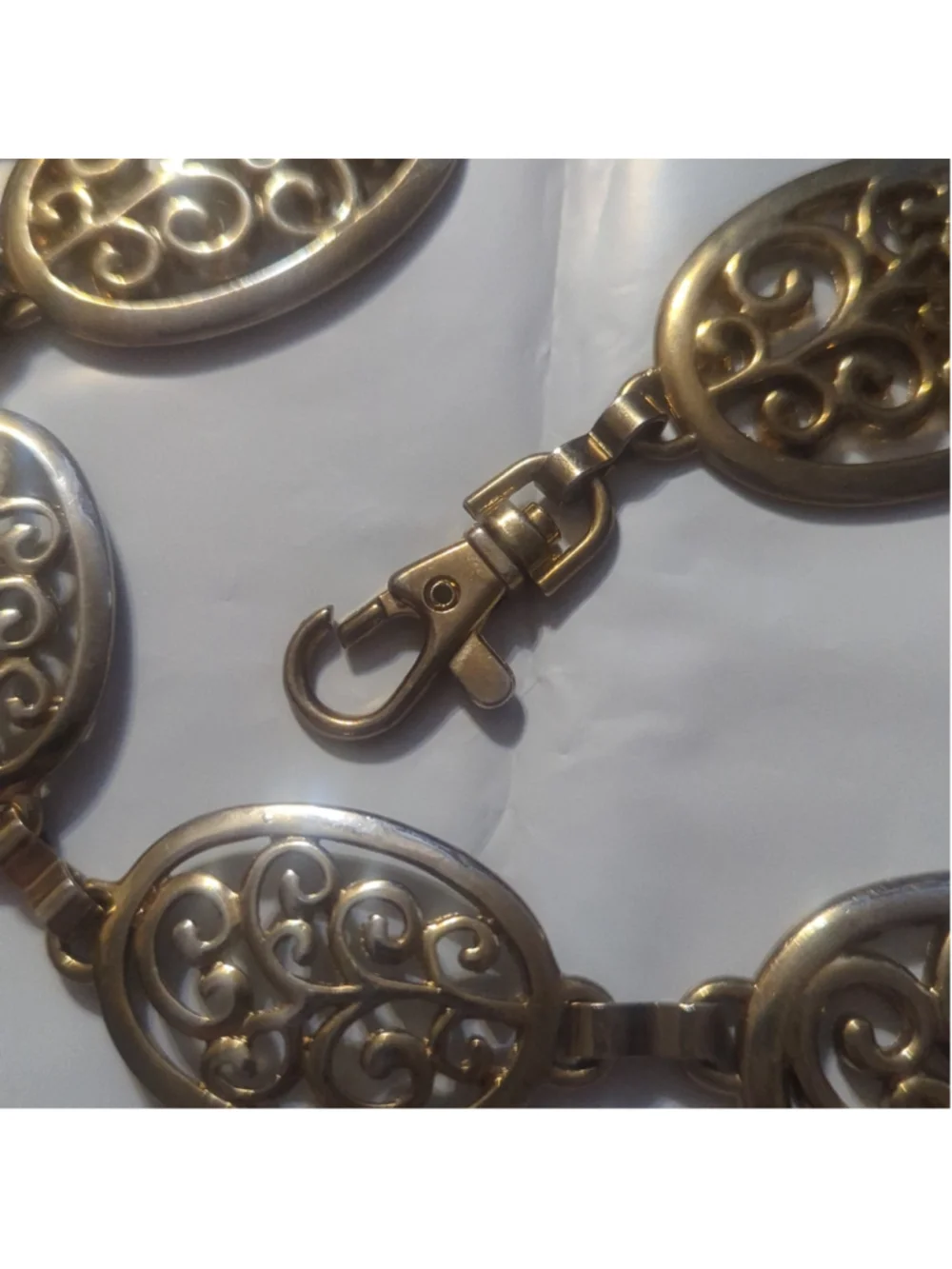 Vintage Gold and Silver Tone Filigree Oval Link Waist Chain Statement Belt